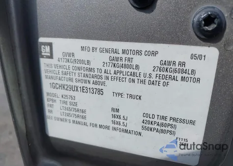 2001 Chevrolet Silverado 2500Hd Lt z USA, uszkodzony, nr VIN 1GCHK29UX1E313785